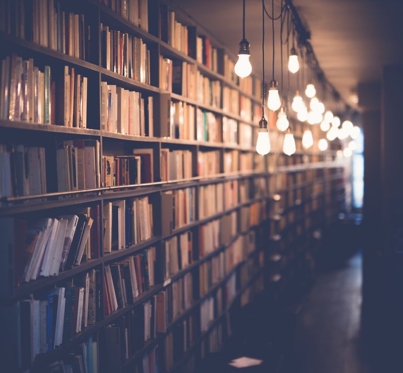 Long library corridor lined with archived volumes